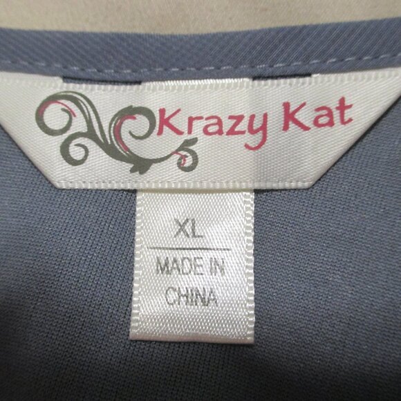 Krazy Kat top gray & light gray embroidered feminine top like new size XL - Picture 2 of 8